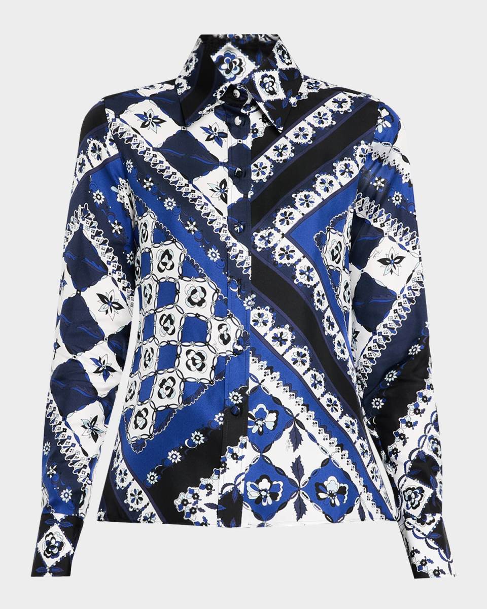 Floral-Print Silk Twill Button-Down Shirt